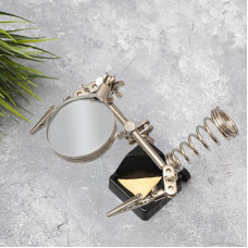 Держатель Третья рука, 2 зажима, лупа 60мм (2.5х), подставка паяльника, ниша, губка, чугун REXANT