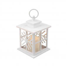 Декоративный фонарь со свечкой, белый корпус со снежинкой, размер 12х12х18 см, цвет теплый белый