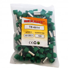 Наконечник штыревой втулочный изолированный F-14 мм 2х6 мм² (НШВи(2) 6.0-14/НГи2 6,0-14) зеленый REXANT