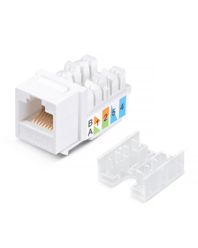 Модуль Keystone Jack RJ-45(8P8C), UTP неэкранированный, CAT 5e, тип 90 градусов, белый REXANT PRO