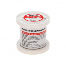 Припой без канифоли ПОС-61, 100г, Ø1,5мм, (олово 61%, свинец 39%), катушка REXANT