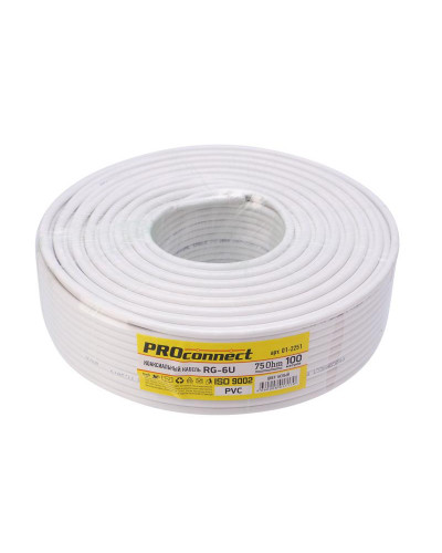 Кабель коаксиальный RG-6U, 75Ом, CCS/Al/Al, 32%, 100м, INDOOR, белый PROconnect Light