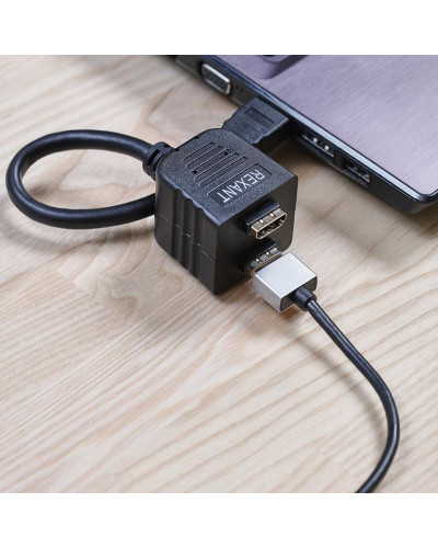 Переходник штекер HDMI - 2 гнезда HDMI с проводом, черный REXANT