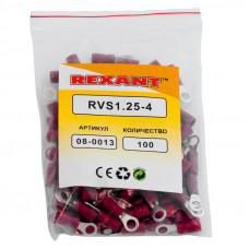 Наконечник кольцевой изолированный ø 4.3 мм 0.5-1.5 мм² (НКи 1.5-4/НКи 1,25-4) красный REXANT