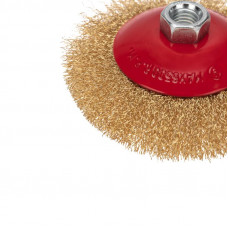 Щетка коническая для УШМ, витая латунированная проволока, 125мм, М14 KRANZ