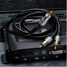 Шнур Стерео 3,5мм - 2 RCA, 1,5м, Gold-металл REXANT