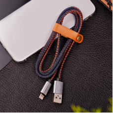 Кабель USB-A – Lightning для Apple, 2,4A, 1м, в нейлоновой оплетке (джинсовая ткань) REXANT