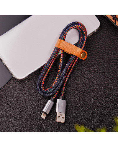 Кабель USB-A – Lightning для Apple, 2,4A, 1м, в нейлоновой оплетке (джинсовая ткань) REXANT